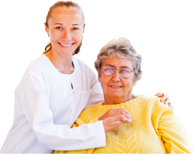 old woman with her caregiver
