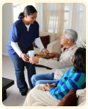 caregiver serving food